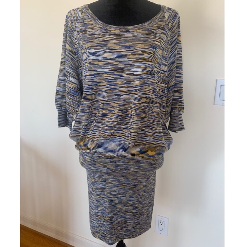 BCBGMaxAzria Retro 70's Disco Blouson/Bodycon Dress‎ Sz XS Royal Blue Black Gold